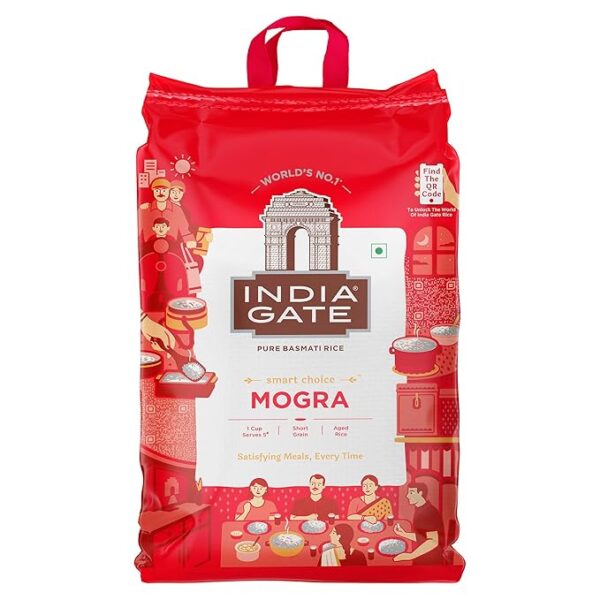 India Gate Basmati Rice Bag, Mogra, 5kg, FRONT