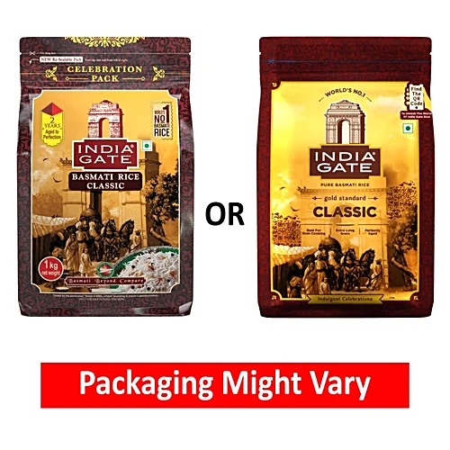 India Gate Basmati Rice- Classic, 1 kg Pouch,FRONT