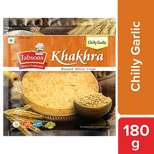 JABSONS Khakhra - Roasted Wheat Crisps, Chilly Garlic, 180 g