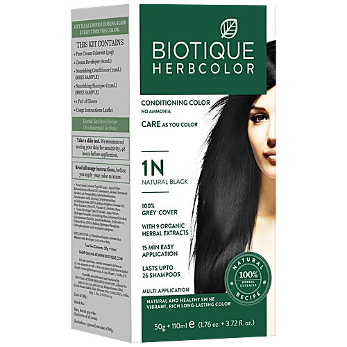 BIOTIQUE Herbcolor Conditioning Hair Color - No Ammonia, 1N Natural Black
