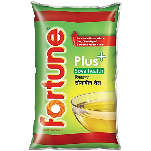 Fortune Plus Soya Health Refined Soyabean Oil, 1 L Pouch