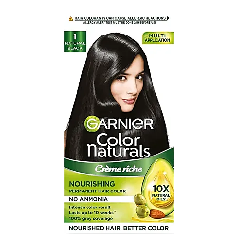 Garnier Color Naturals Crème Riche Nourishing Permanent Hair Color, 70 ml + 60 g Shade 1, Natural Black