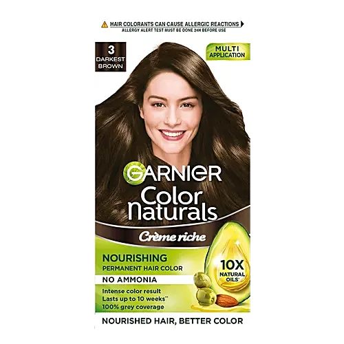 Garnier Color Naturals Crème Riche Nourishing Permanent Hair Color, 70 ml + 60 g Shade 3, Darkest Brown