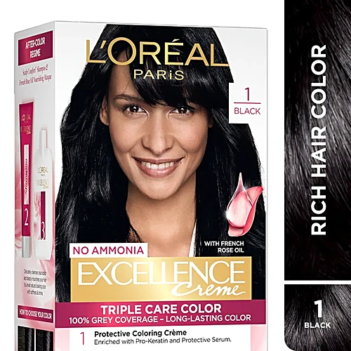 L'Oreal Paris Excellence Creme Hair Colour, 72 ml + 100 g 1 Black