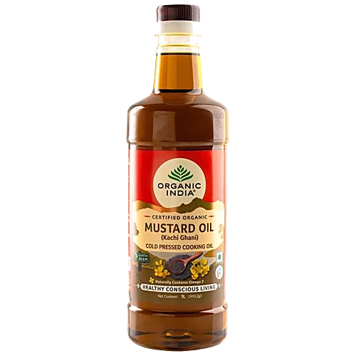 Organic India Mustard Oil - Kachi Ghani, Argemone Oil Free, No Preservatives, 1 L